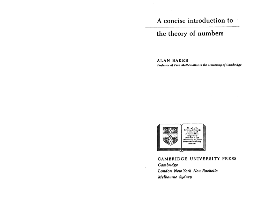 A Concise Introduction to the Theory of Numbers