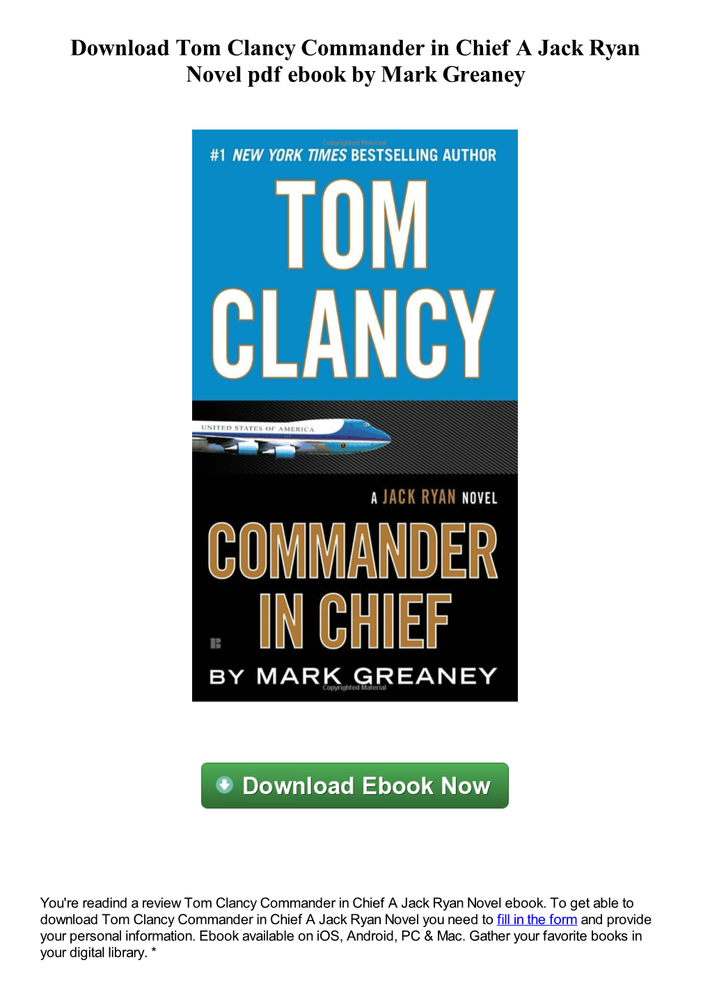 Download Tom Clancy Commander in Chief a Jack Ryan Novel Pdf Book