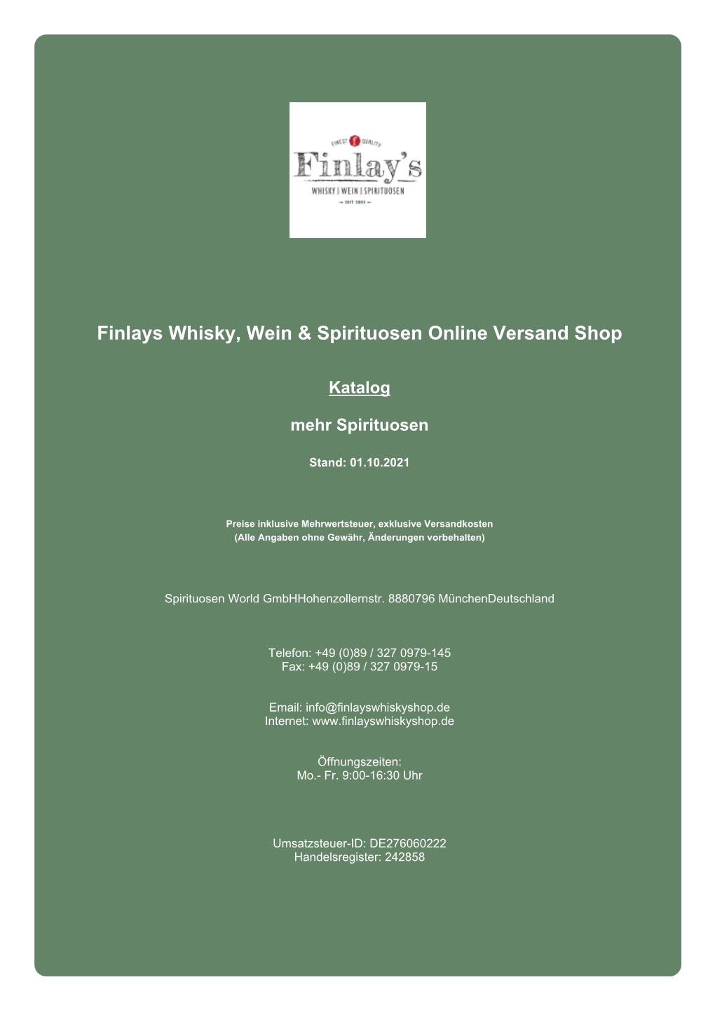 Finlays Whisky, Wein & Spirituosen Online Versand Shop