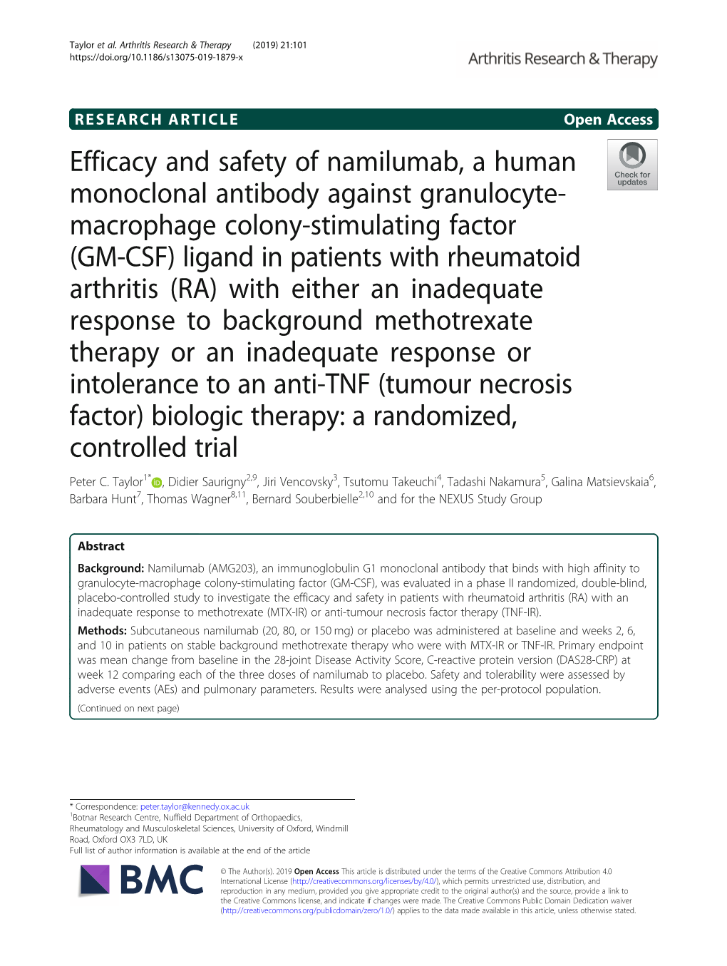 Efficacy and Safety of Namilumab, a Human Monoclonal Antibody Against Granulocyte-Macrophage Colony-Stimulating Factor (GM-CSF)