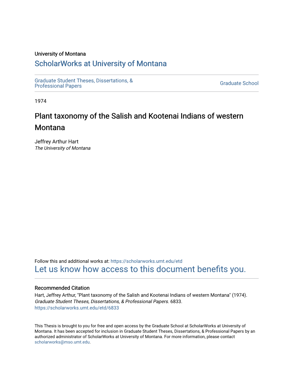 Plant Taxonomy of the Salish and Kootenai Indians of Western Montana