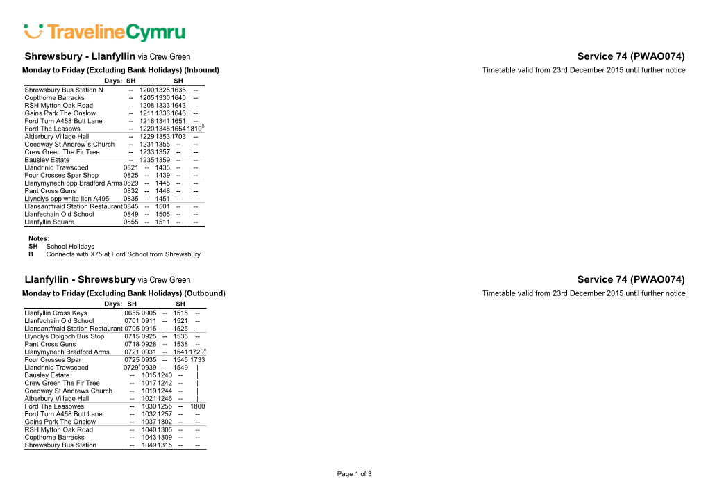 PTI Cymru A4 Landscape Timetable