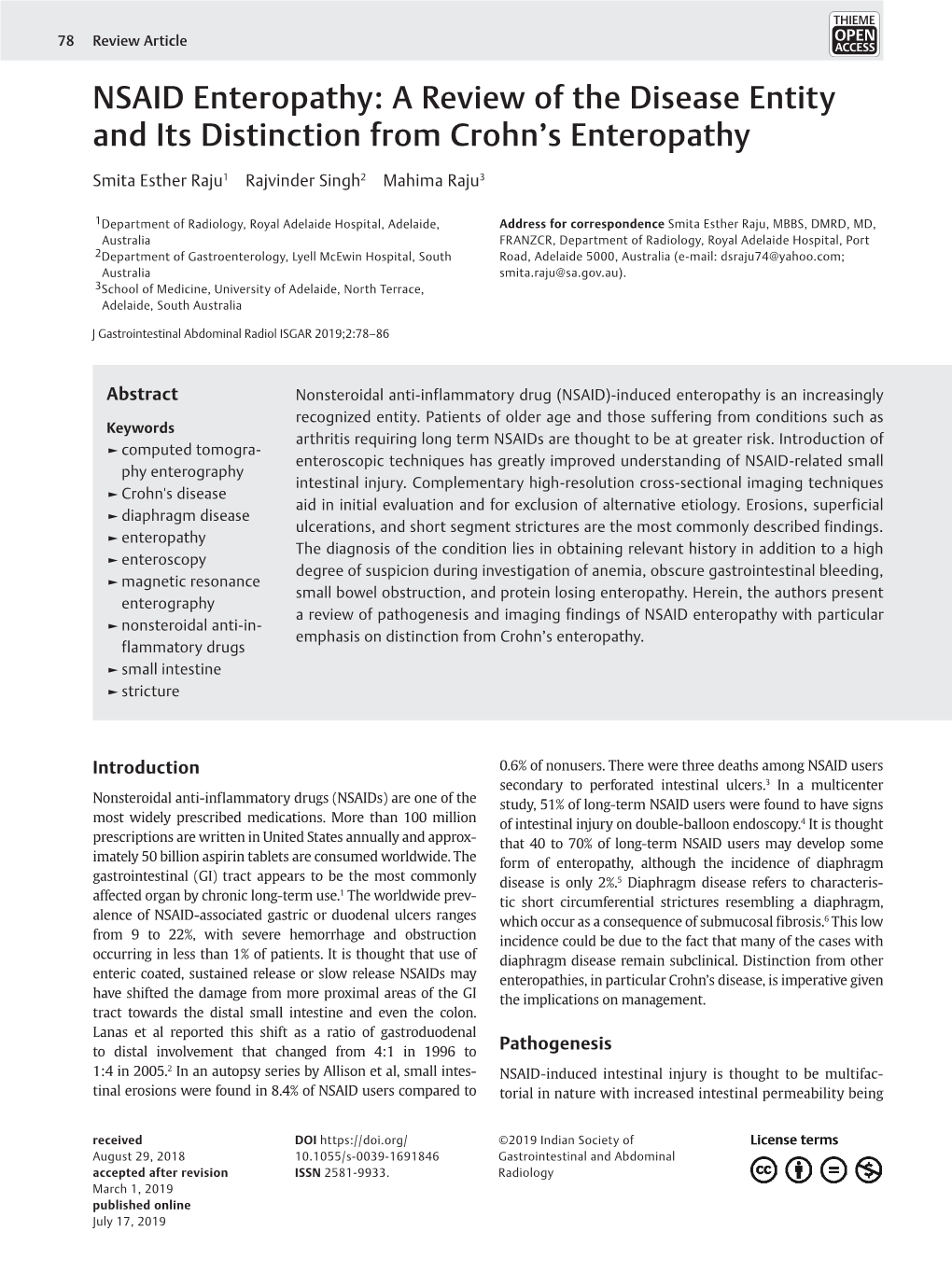 NSAID Enteropathy: a Review of the Disease Entity and Its Distinction from Crohn’S Enteropathy