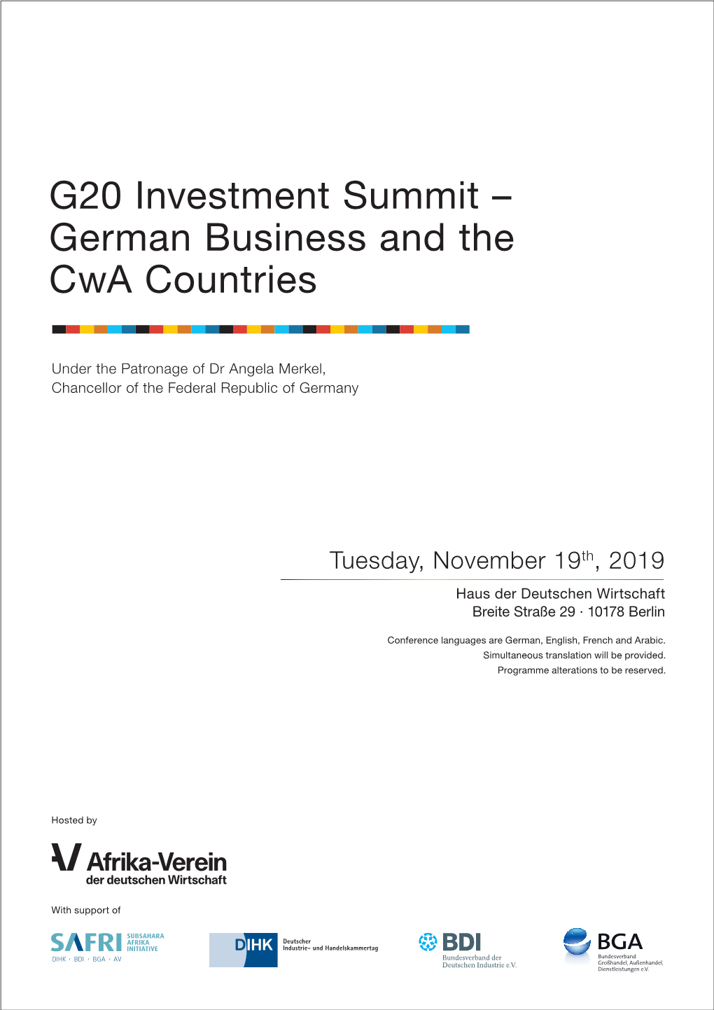 G20 Investment Summit – German Business and the Cwa Countries