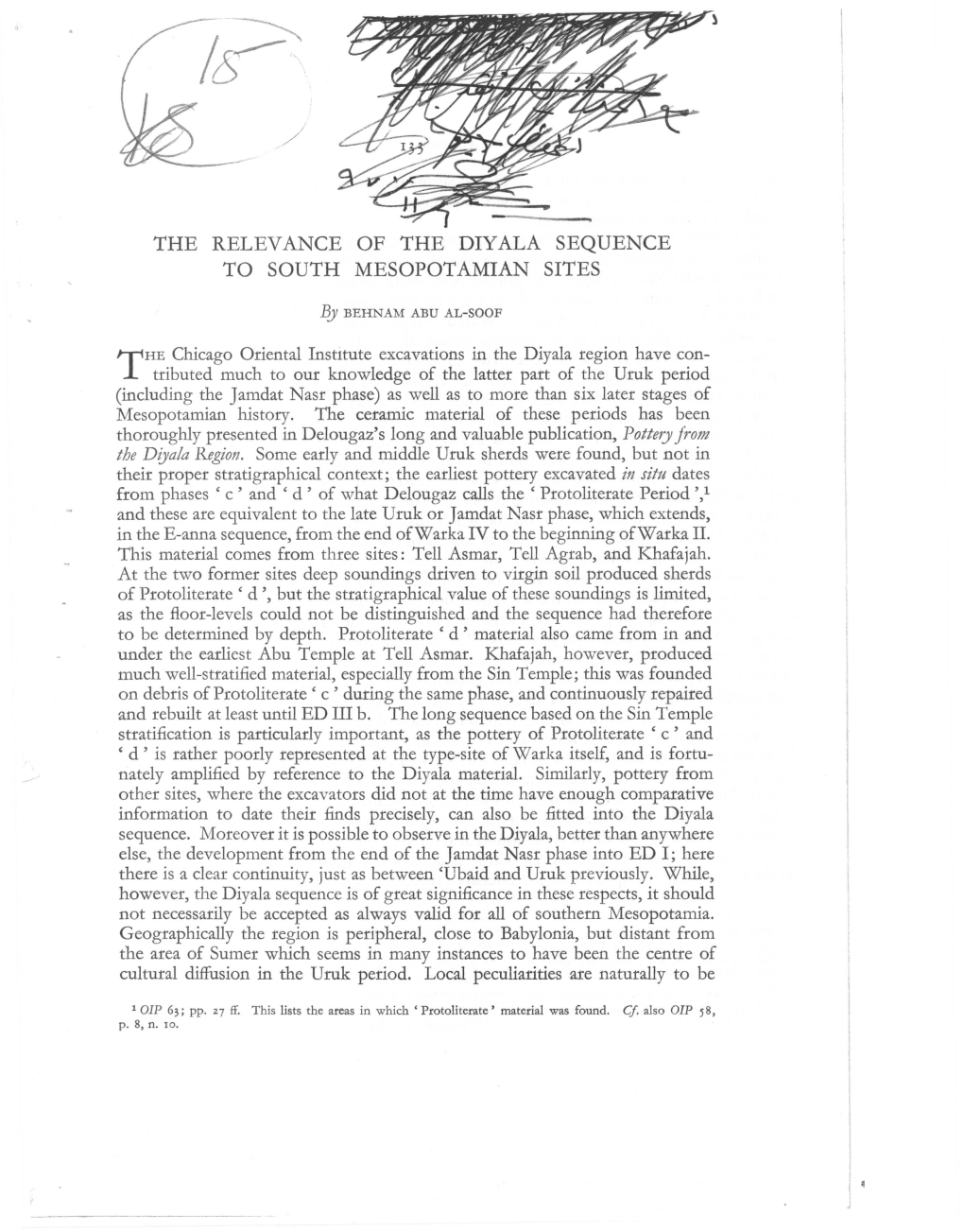 The Relevance of the Diyala Sequence to South Mesopotamian Sites