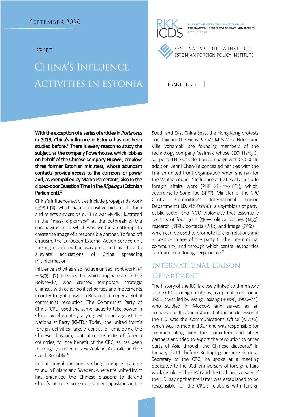 China's Influence Activities in Estonia