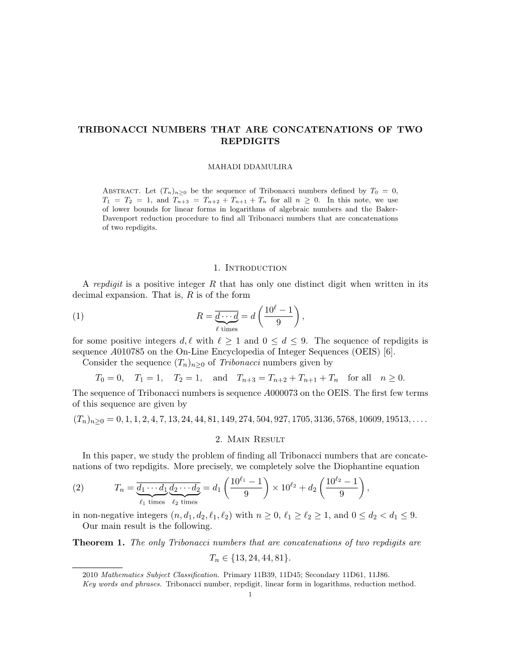 Tribonacci Numbers That Are Concatenations of Two Repdigits