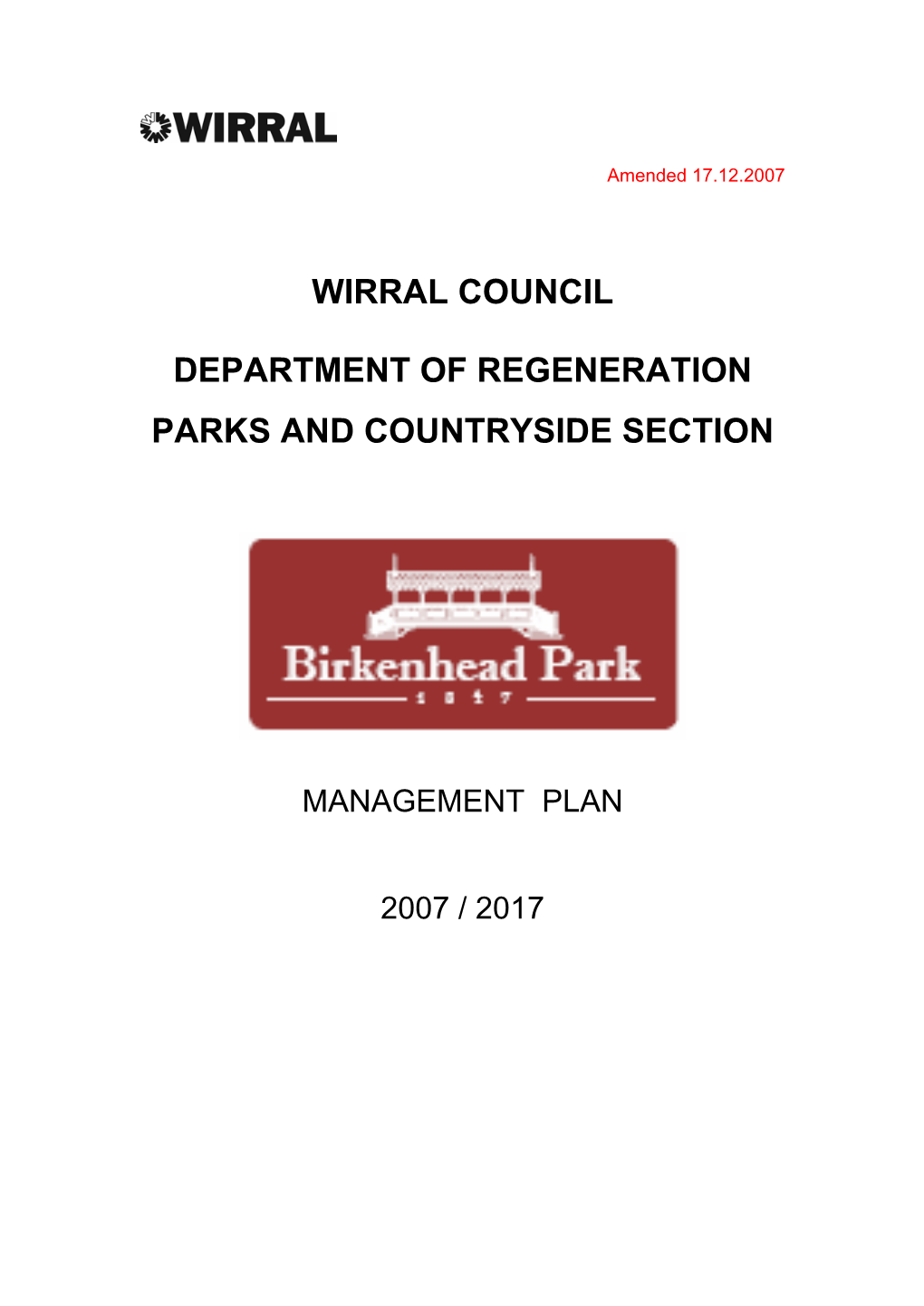 Wirral Council Department of Regeneration Parks And