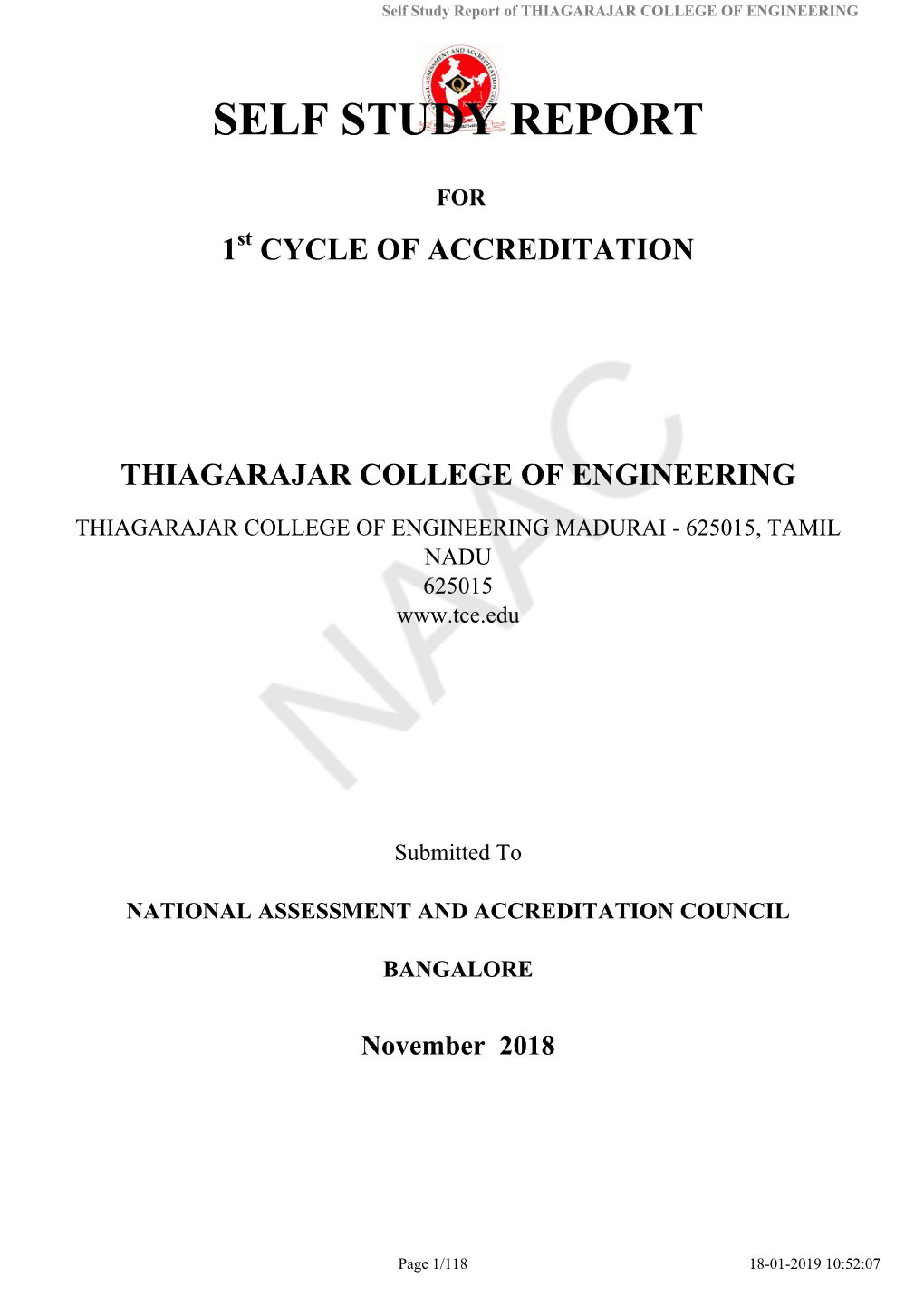 Self Study Report of THIAGARAJAR COLLEGE of ENGINEERING