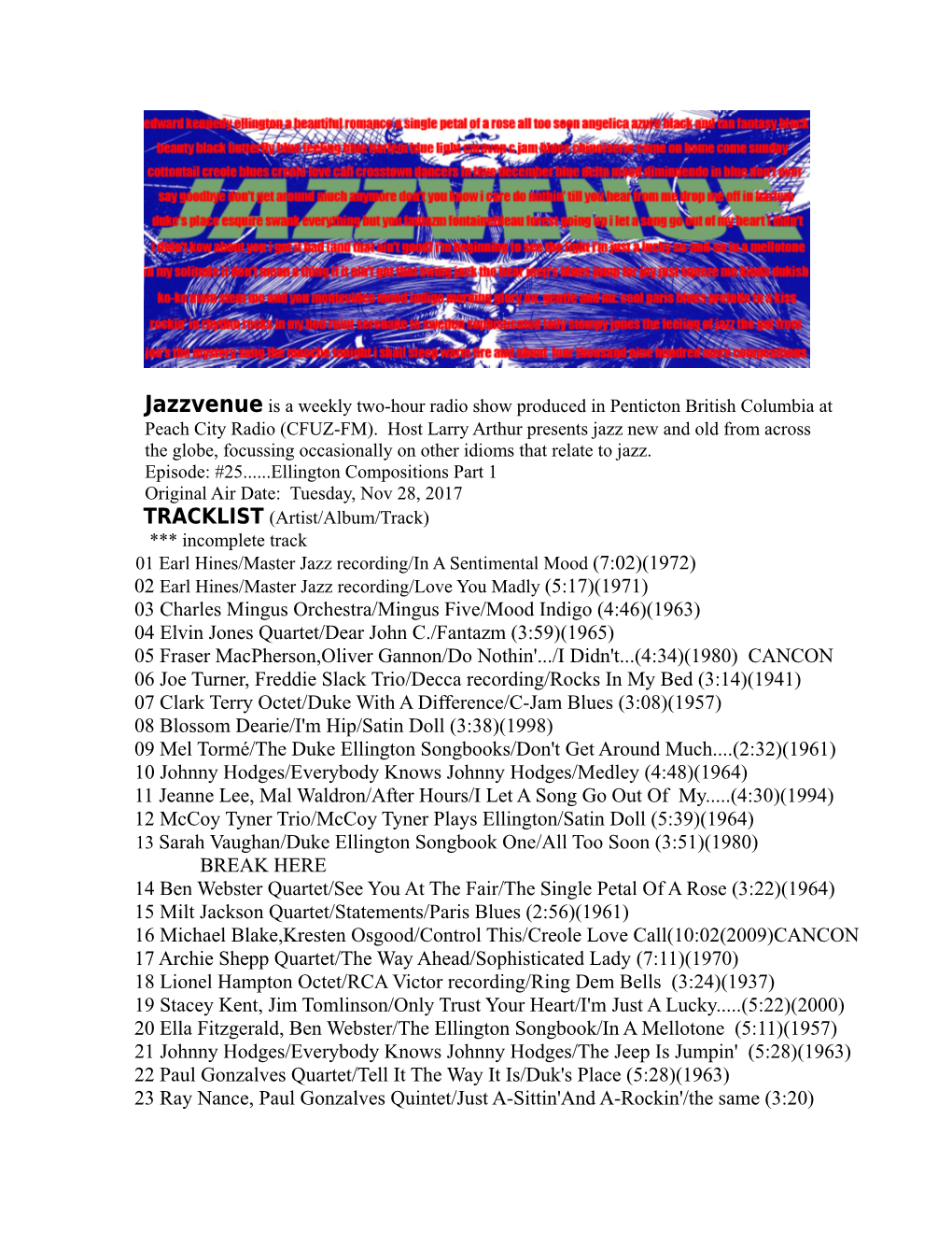 JAZZVENUE.25.2017.11.28 Playlist