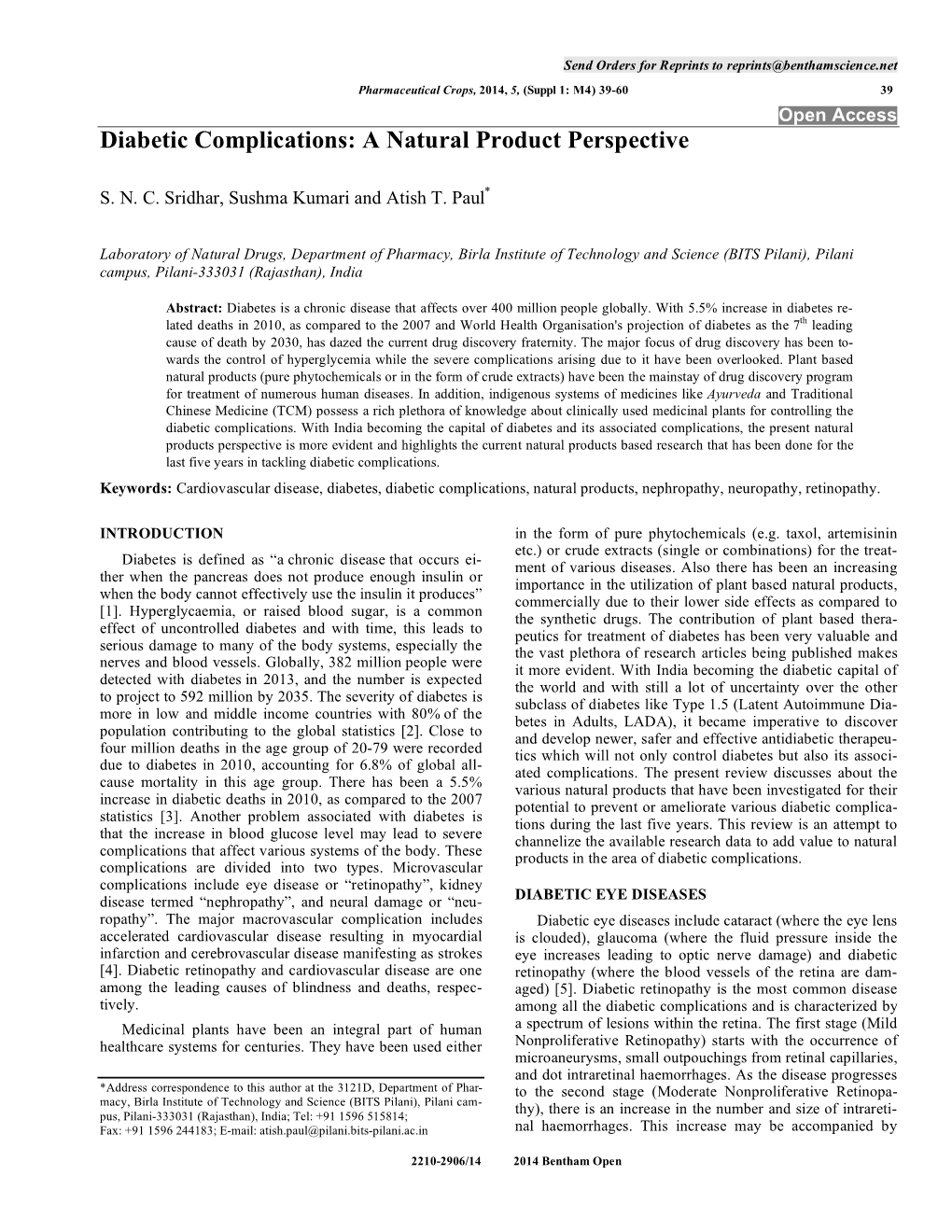 Diabetic Complications: a Natural Product Perspective