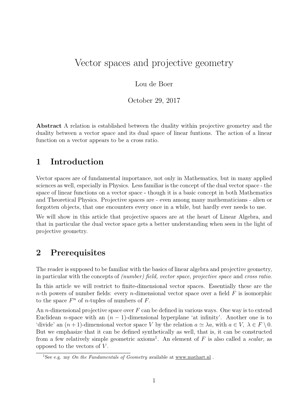 Vector Spaces and Projective Geometry