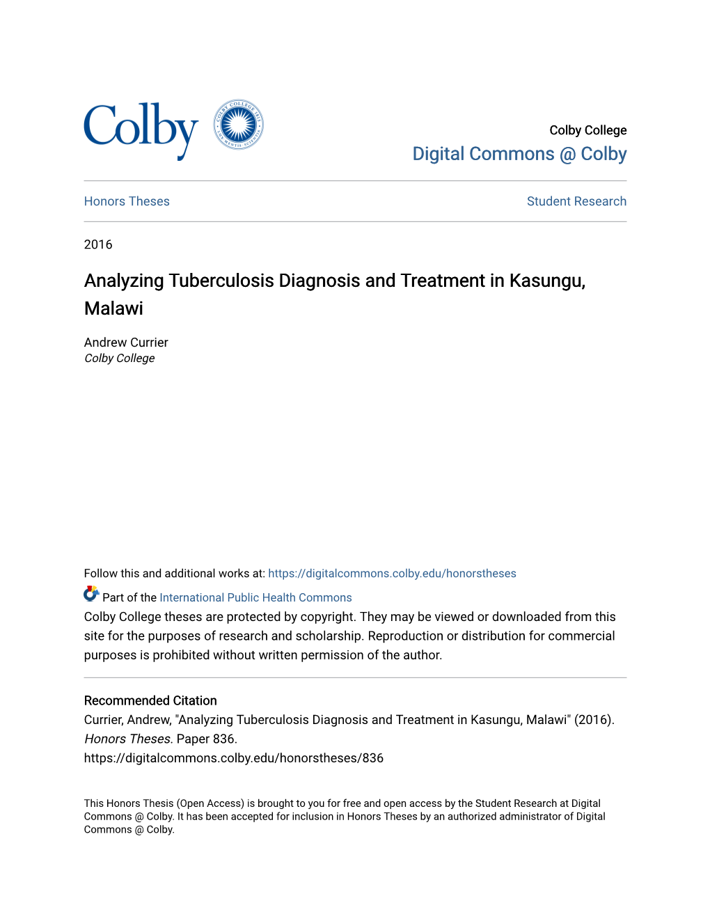 Analyzing Tuberculosis Diagnosis and Treatment in Kasungu, Malawi