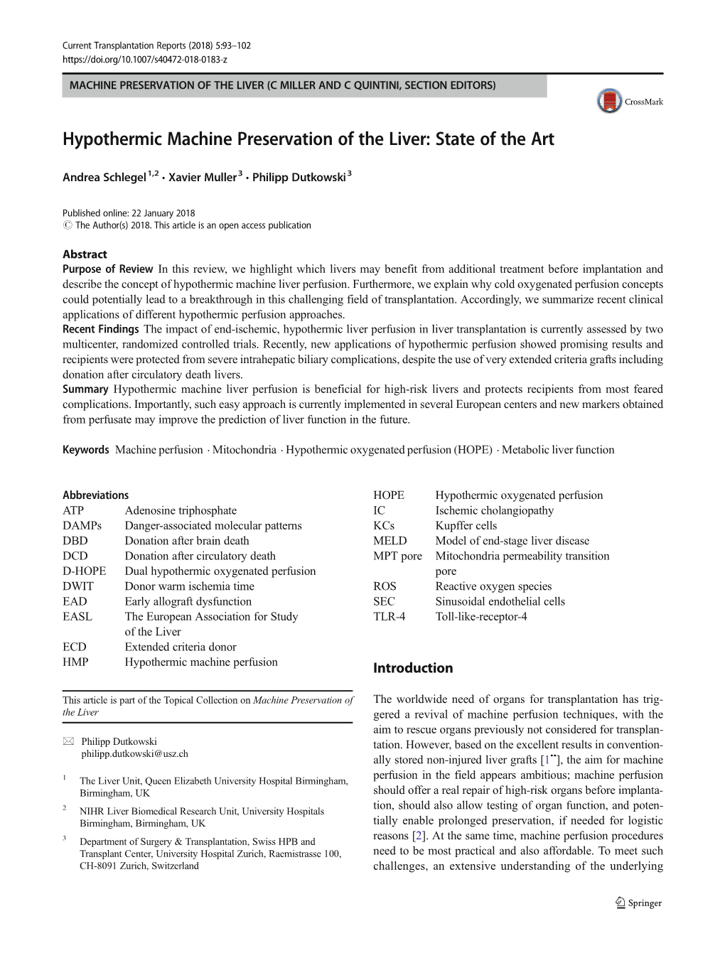 Hypothermic Machine Preservation of the Liver: State of the Art