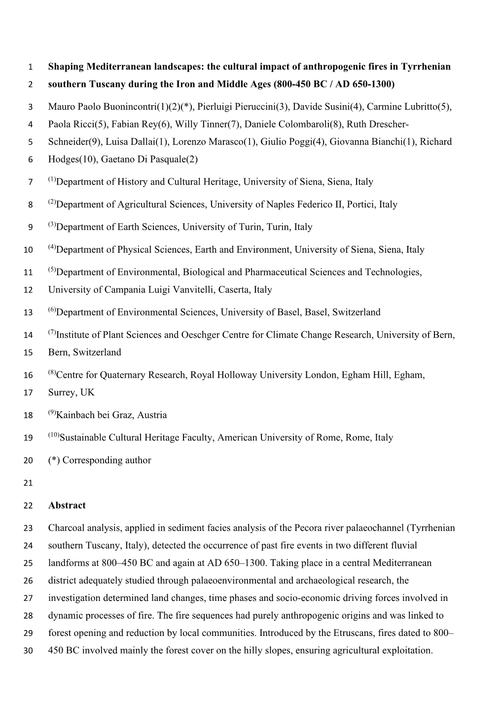 The Cultural Impact of Anthropogenic Fires in Tyrrhenian Southern