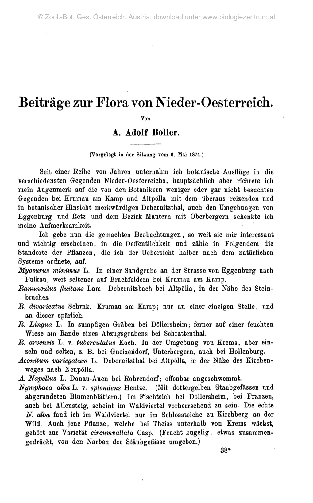 Beiträge Zur Flora Von Nieder-Oesterreich. Von A