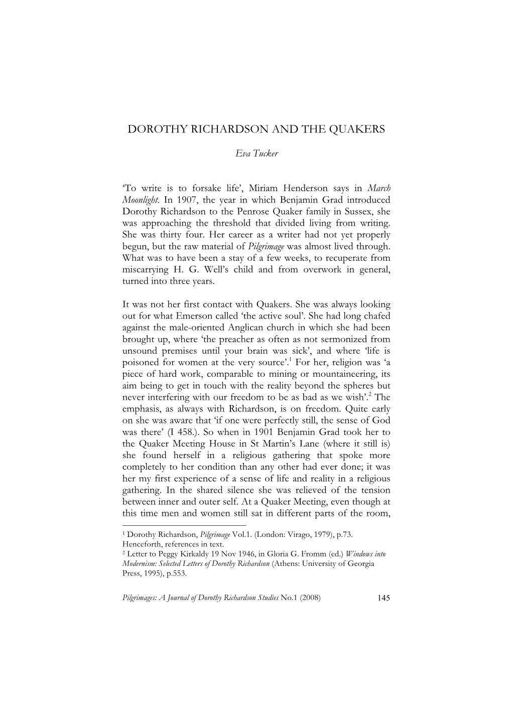 Dorothy Richardson and the Quakers