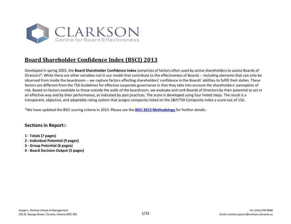 Board Shareholder Confidence Index (BSCI) 2013