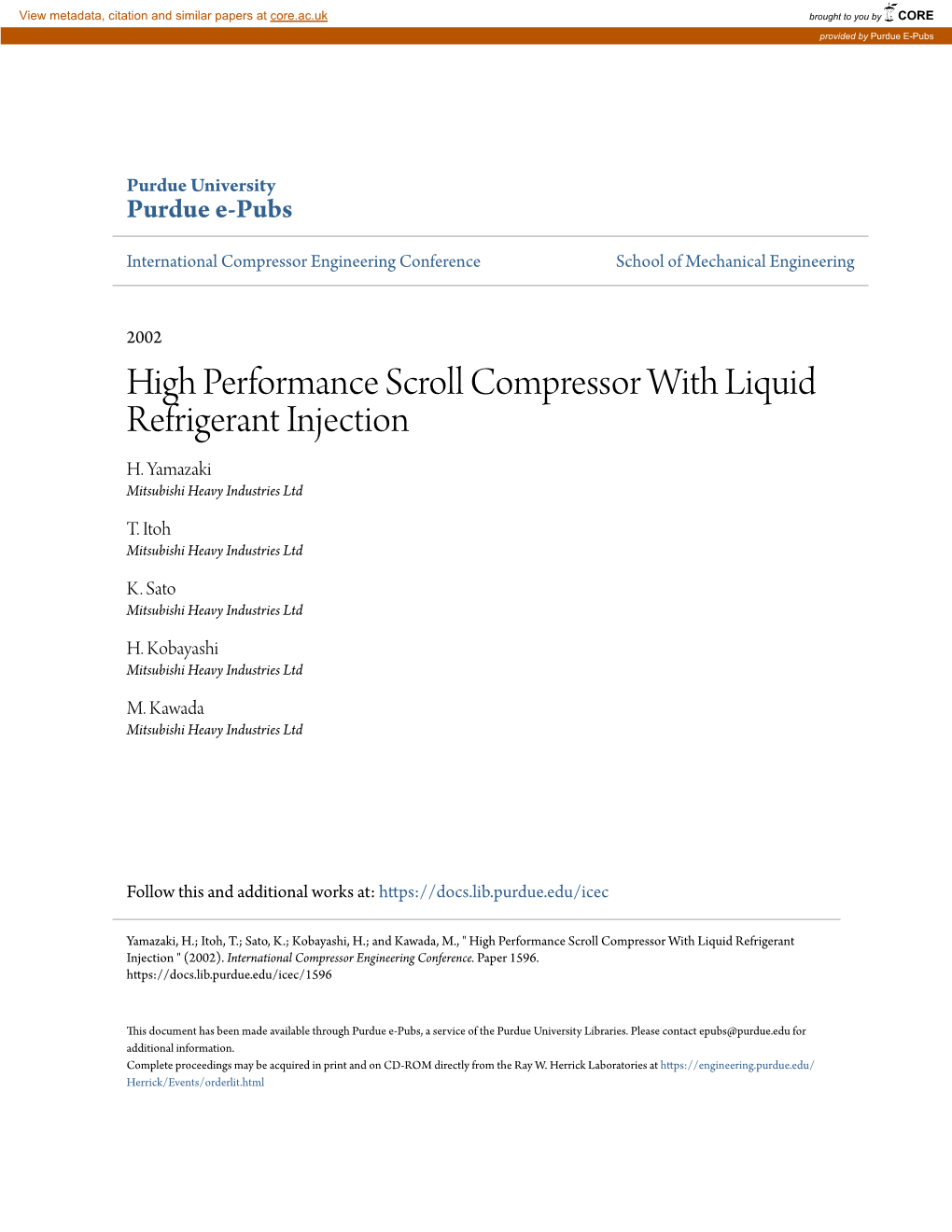 High Performance Scroll Compressor with Liquid Refrigerant Injection H