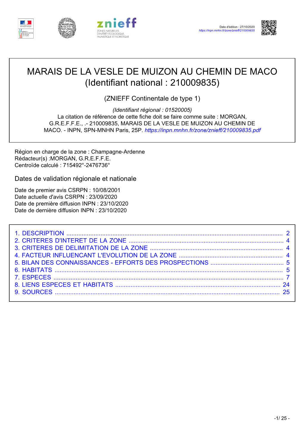 MARAIS DE LA VESLE DE MUIZON AU CHEMIN DE MACO (Identifiant National : 210009835)
