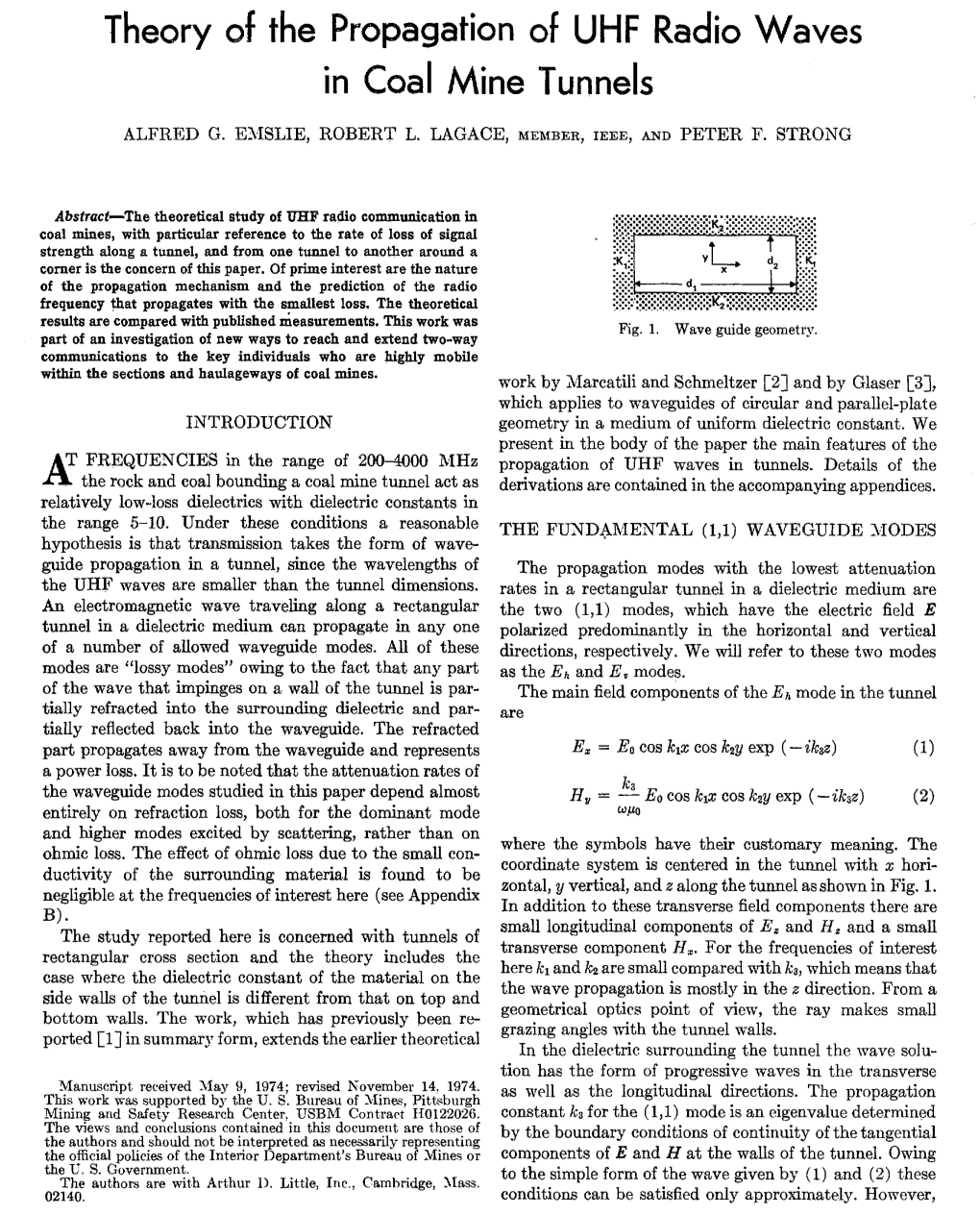 Theory on the Propagation of UHF Radio Waves in Coal Mine Tunnels