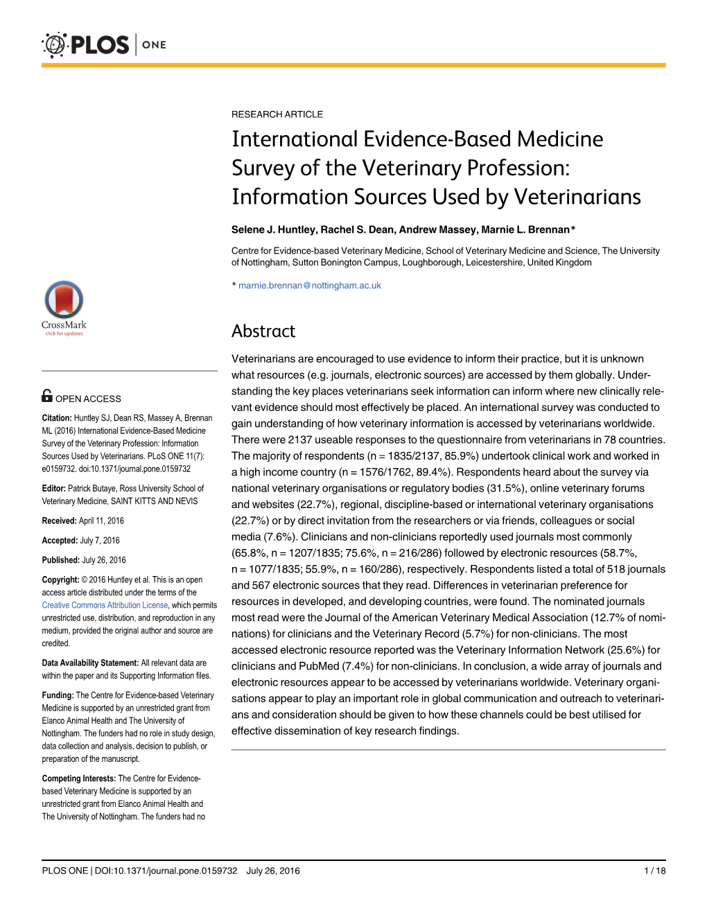 International Evidence-Based Medicine Survey of the Veterinary Profession: Information Sources Used by Veterinarians
