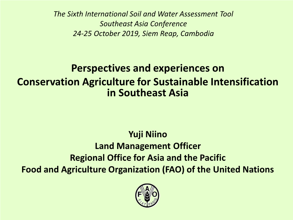 Conservation Agriculture for Sustainable Intensification in Southeast Asia