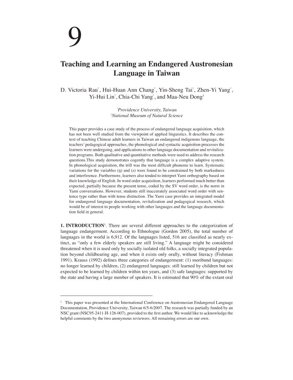 Teaching and Learning an Endangered Austronesian Language in Taiwan