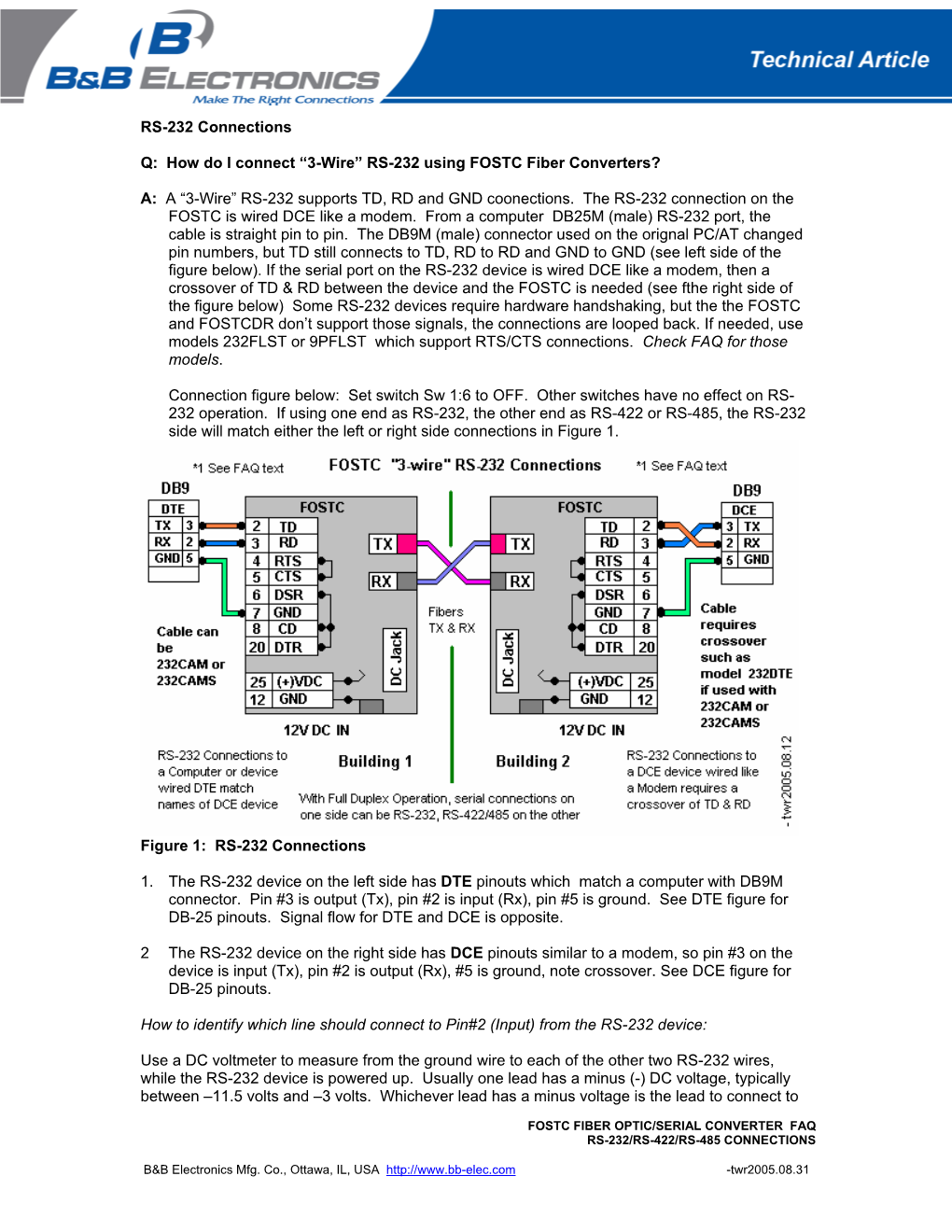 How Do I Connect “3-Wire” RS-232 Using FOSTC Fiber Converters?