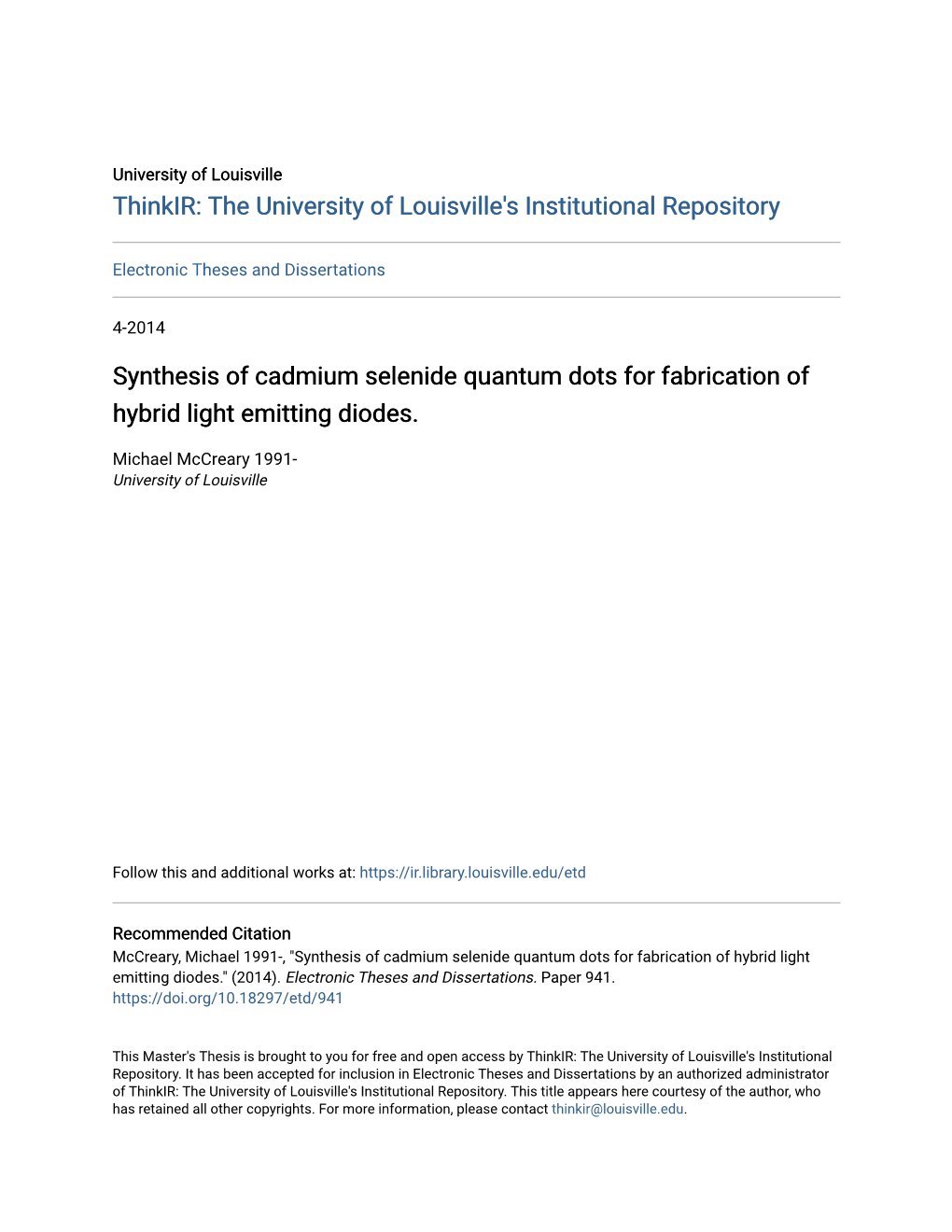 Synthesis of Cadmium Selenide Quantum Dots for Fabrication of Hybrid Light Emitting Diodes