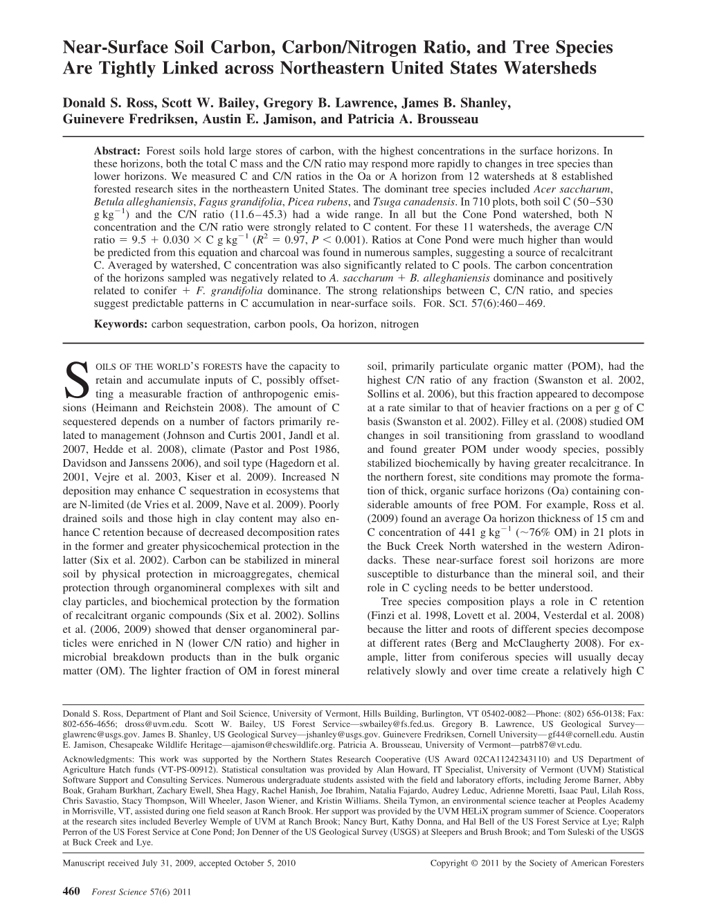 Near-Surface Soil Carbon, Carbon/Nitrogen Ratio,And Tree