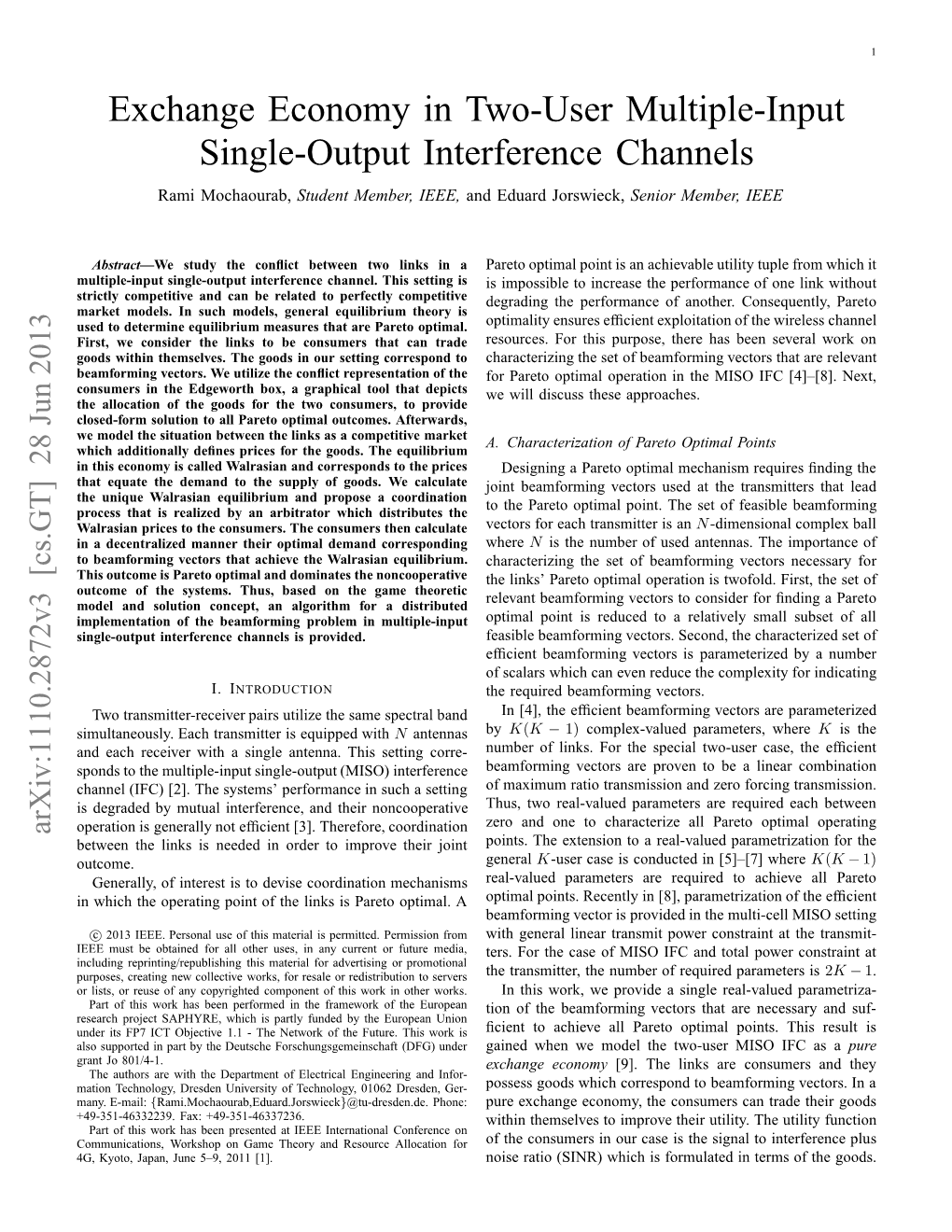 Exchange Economy in Two-User Multiple-Input Single-Output