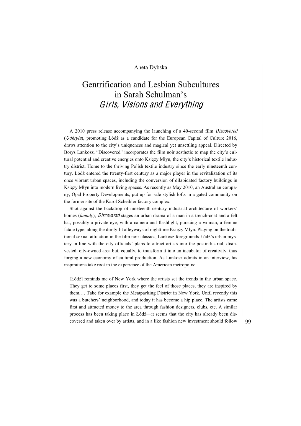 Gentrification and Lesbian Subcultures in Sarah Schulman's