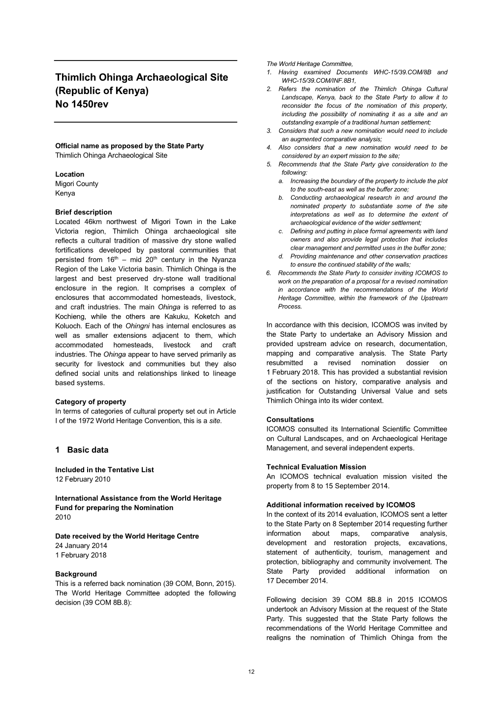 Thimlich Ohinga Archaeological Site WHC-15/39.COM/INF.8B1, (Republic of Kenya) 2