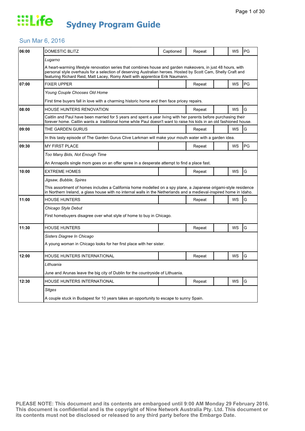 Sydney Program Guide