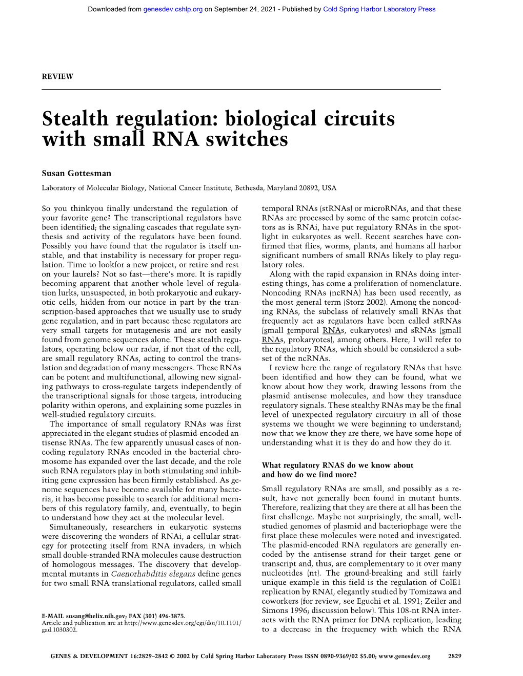 Biological Circuits with Small RNA Switches