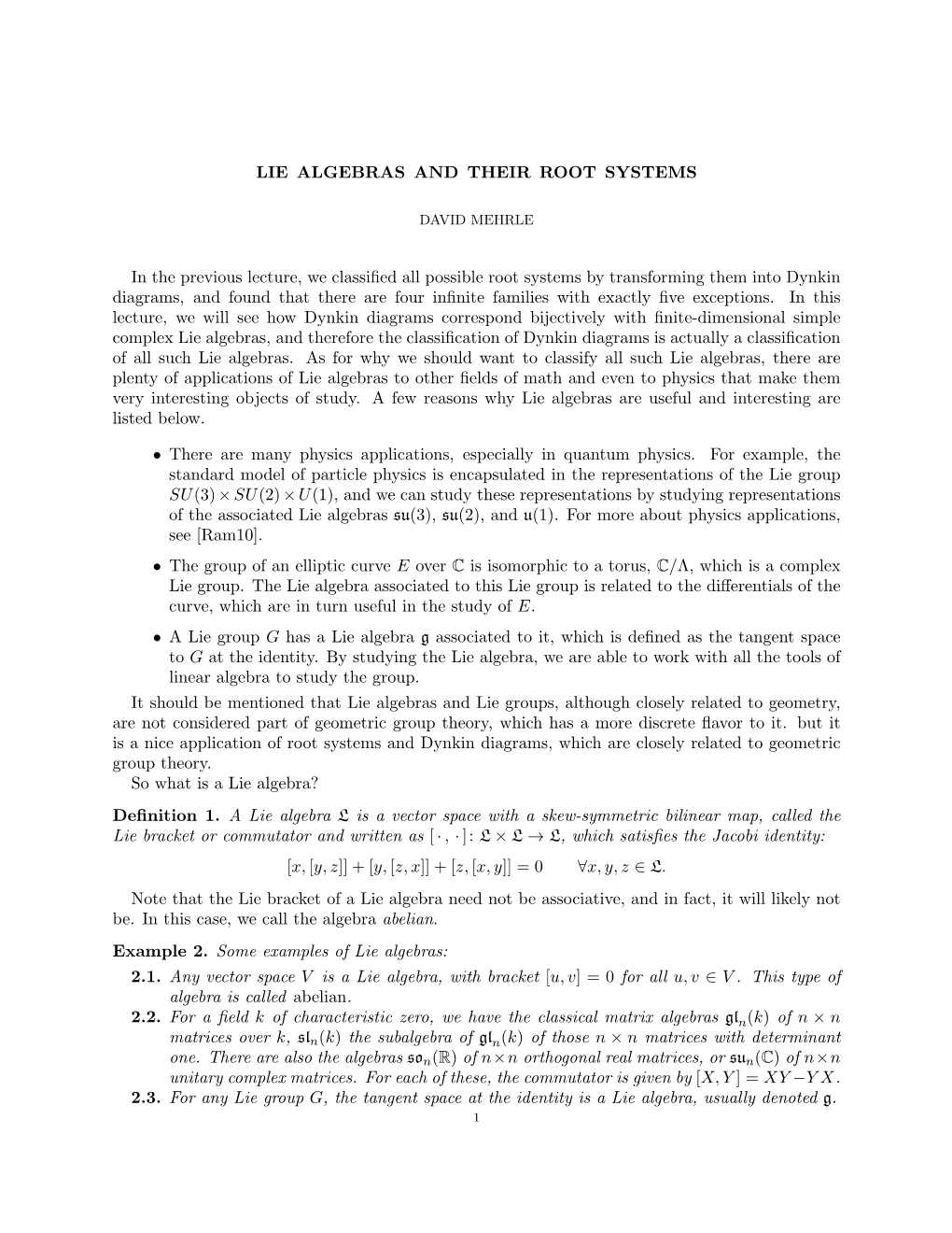 Lie Algebras and Their Root Systems