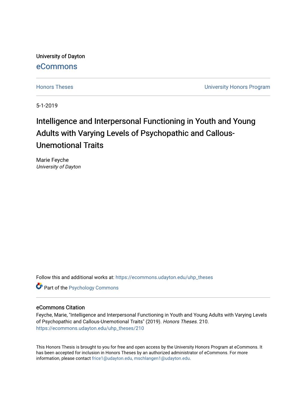 Intelligence and Interpersonal Functioning in Youth and Young Adults with Varying Levels of Psychopathic and Callous-Unemotional Traits" (2019)