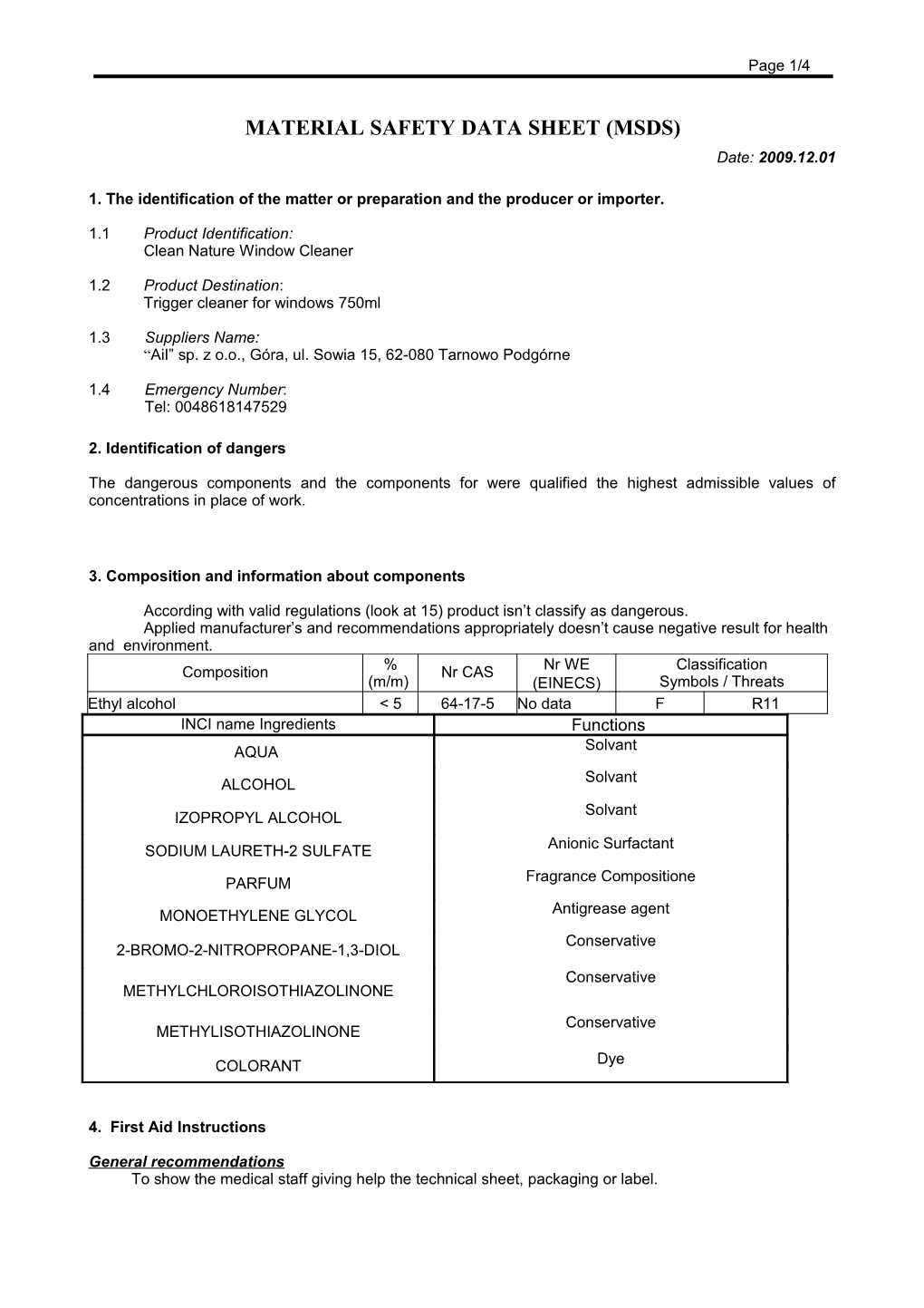 Material Safety Data Sheet (Msds) s4