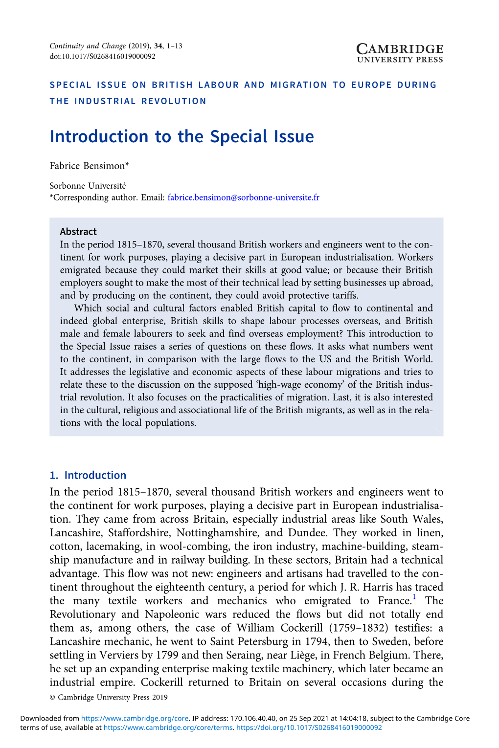 Introduction to the Special Issue