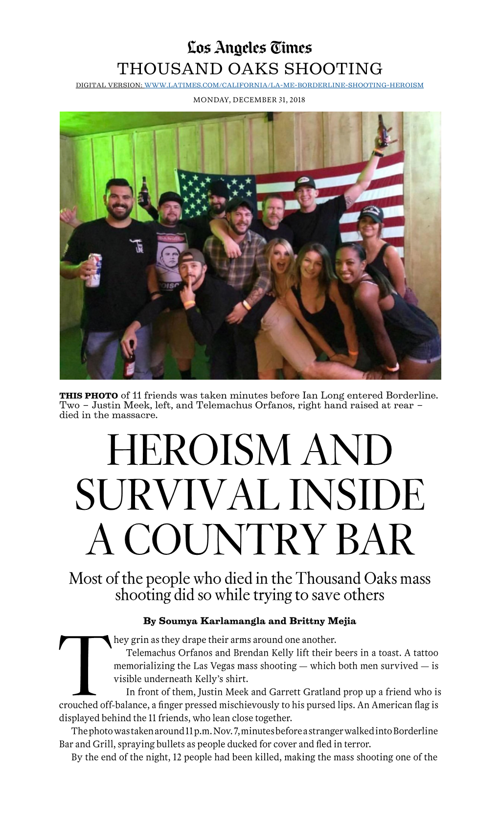 HEROISM and SURVIVAL INSIDE a COUNTRY BAR Most of the People Who Died in the Thousand Oaks Mass Shooting Did So While Trying to Save Others