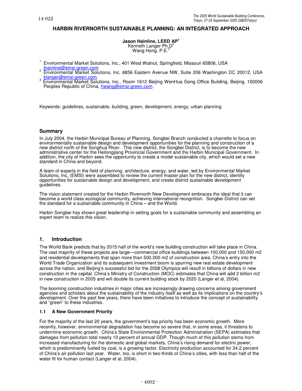 Harbin Rivernorth Sustainable Planning: an Integrated Approach