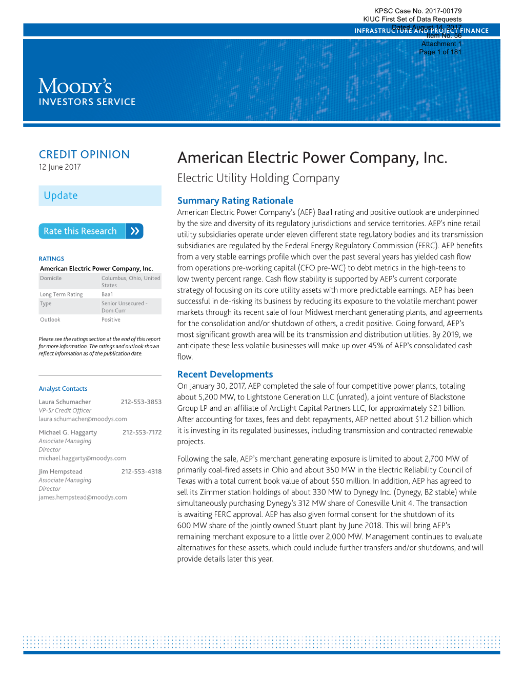 American Electric Power Company, Inc. 12 June 2017 Electric Utility Holding Company