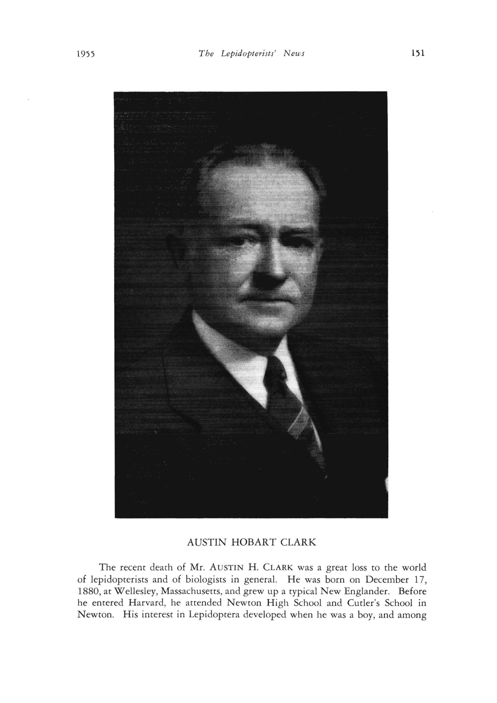 AUSTIN HOBART CLARK the Recent Death of Mr. AUSTIN H. CLARK Was