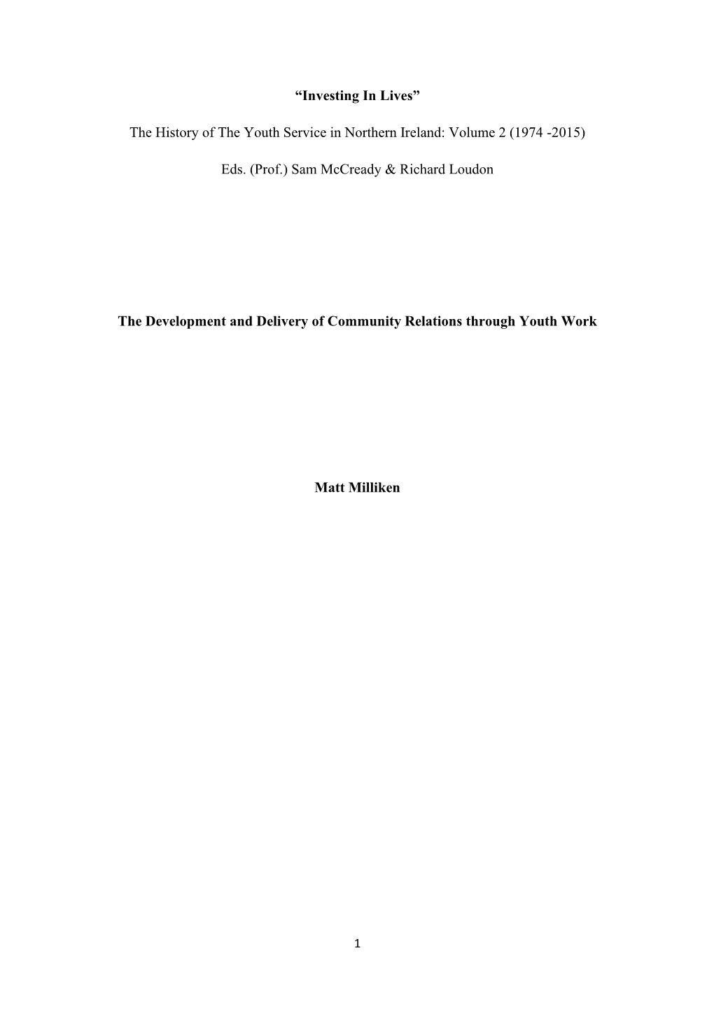 The History of the Youth Service in Northern Ireland: Volume 2 (1974 -2015)