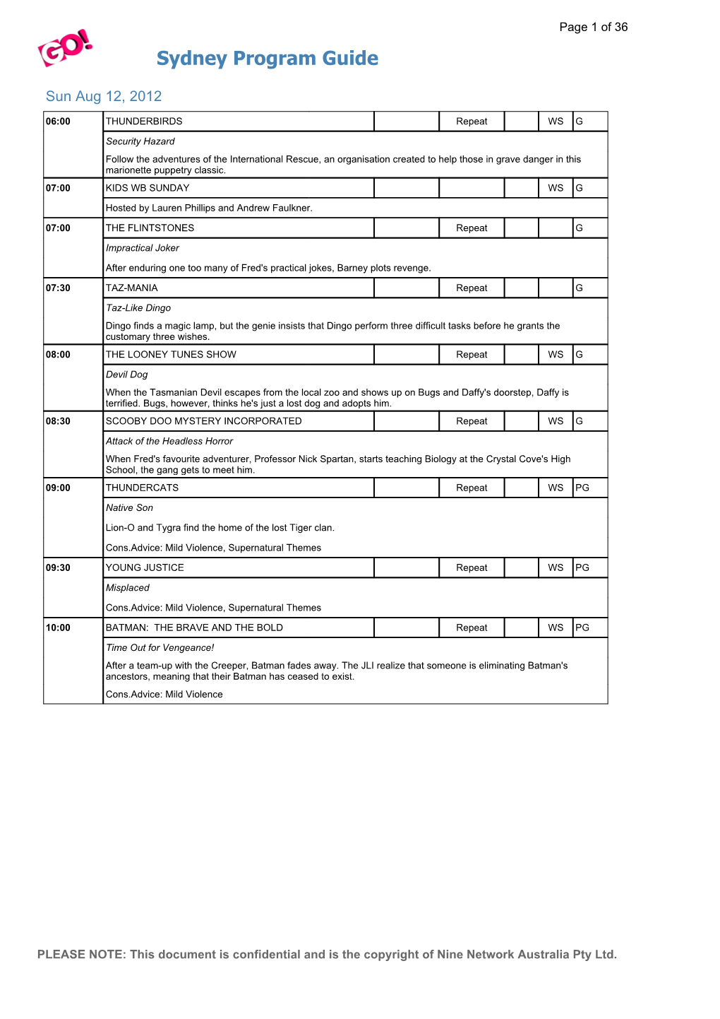 Sydney Program Guide