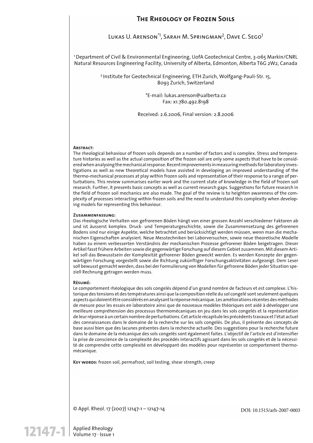 The Rheology of Frozen Soils