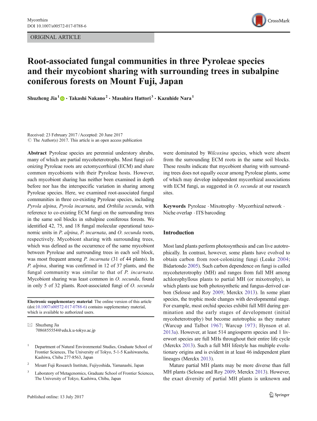 Root-Associated Fungal Communities in Three Pyroleae Species and Their Mycobiont Sharing with Surrounding Trees in Subalpine Coniferous Forests on Mount Fuji, Japan