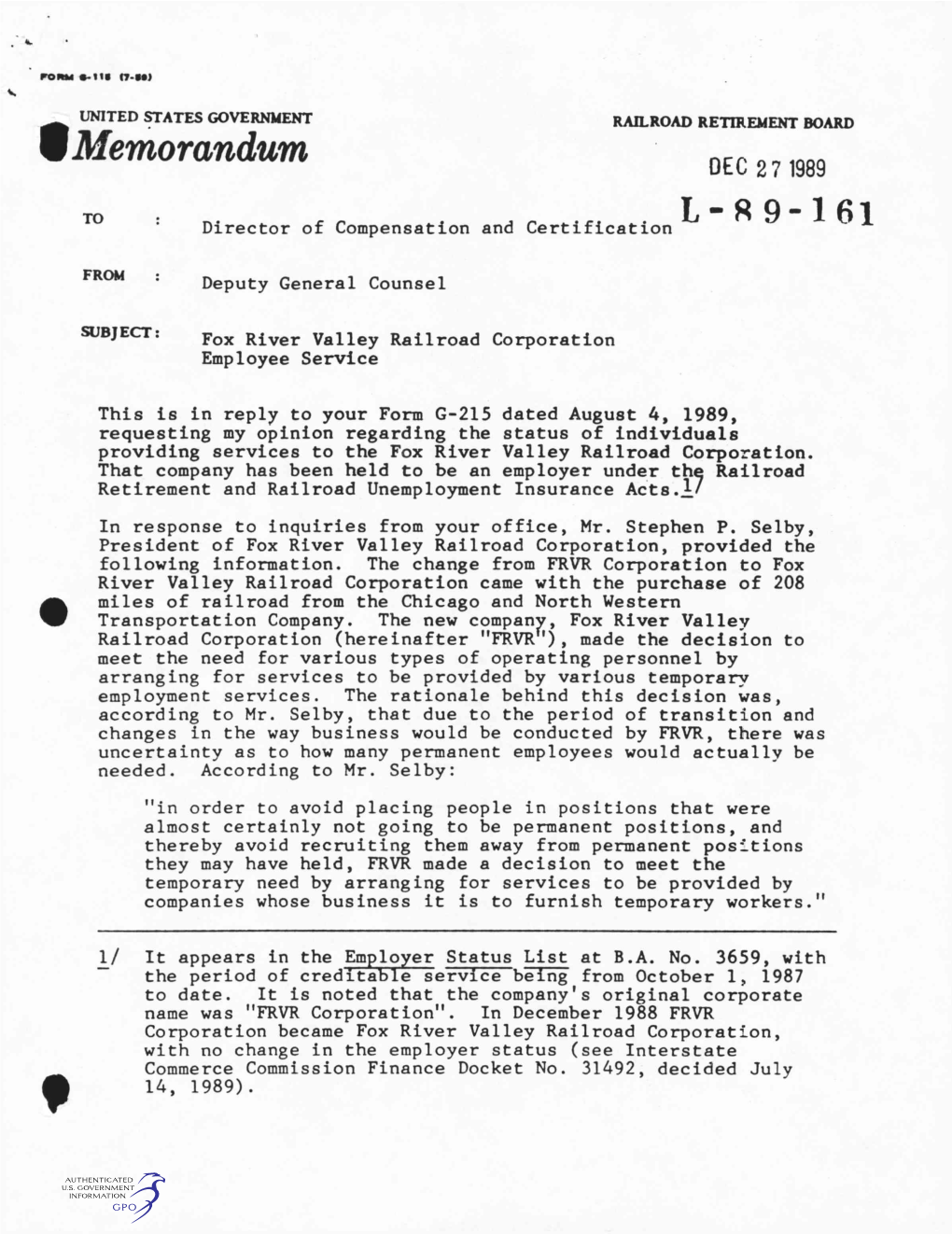 V.Memorandum OEC271989