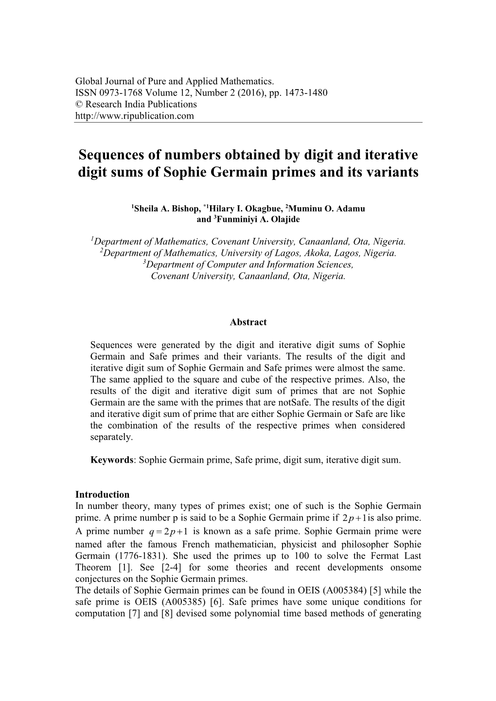 Sequences of Numbers Obtained by Digit and Iterative Digit Sums of Sophie Germain Primes and Its Variants